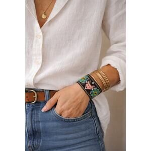 Boho Southwestern Statement Cuff • Wide Beaded Loom Bracelet • Artisan Vibes